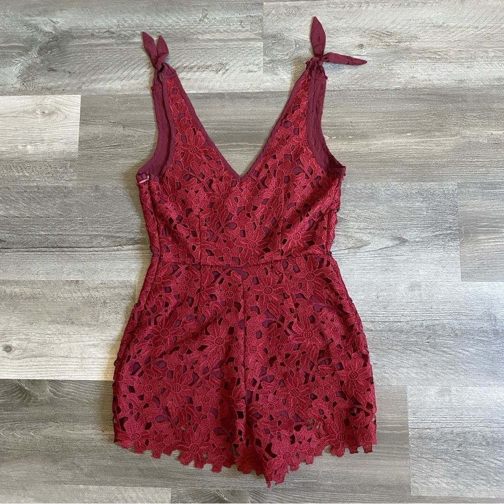 Kendall & Kylie Romper Floral Lace Wine Romantic Feminine Party